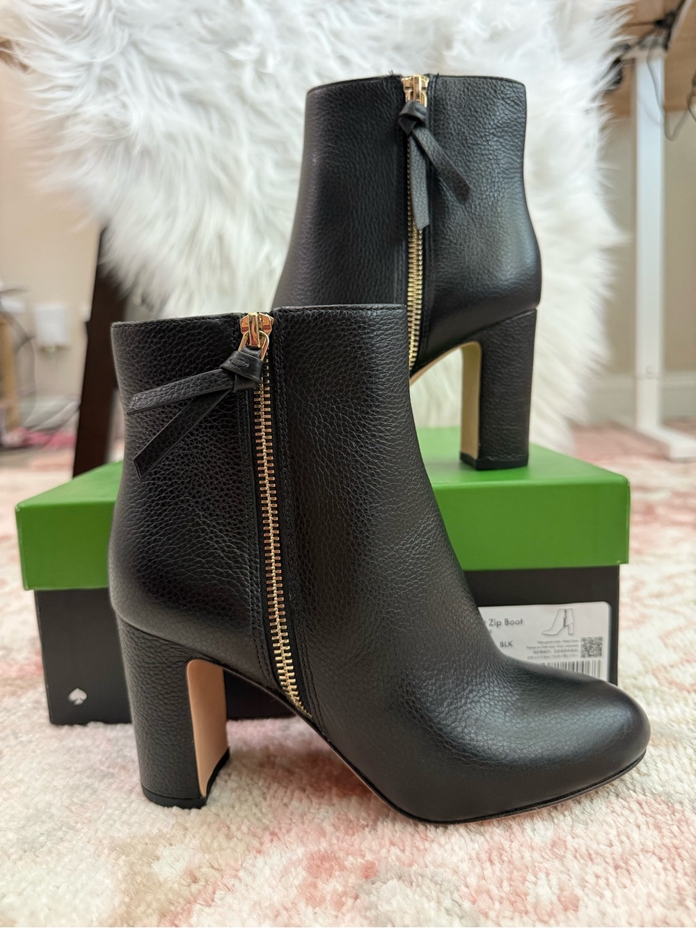 Kate Spade Black Knott Zip Heels Booties